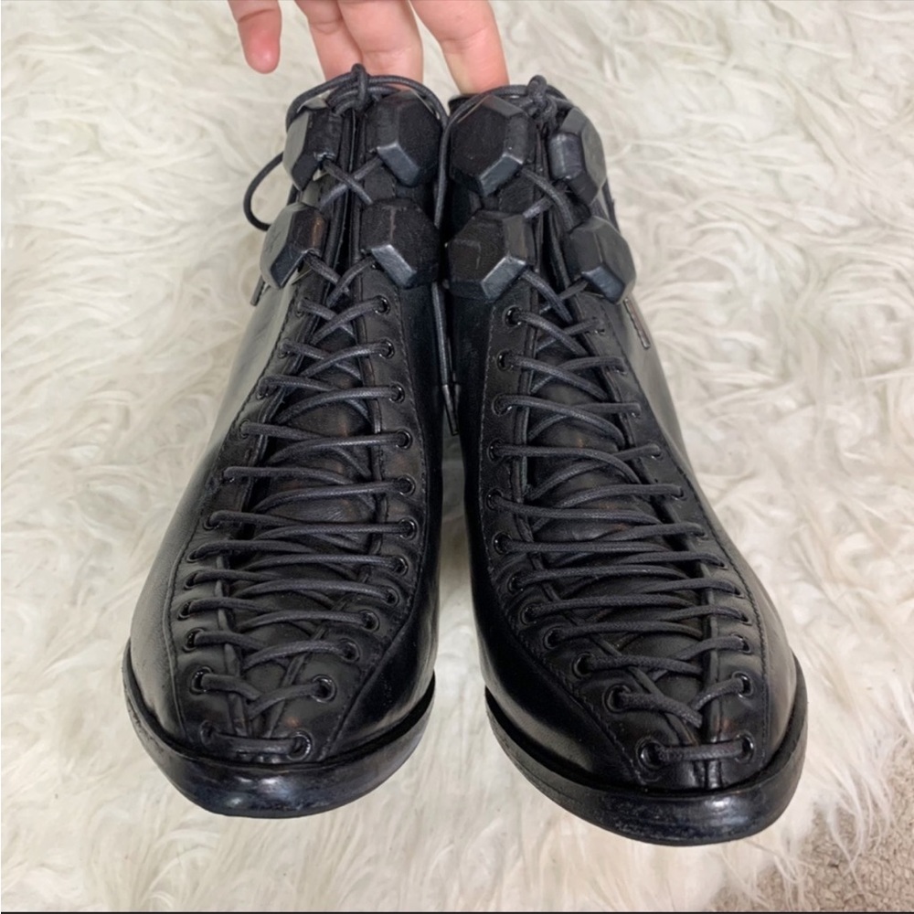 GIVENCHY Designer Black Leather Lace Up Sexy High Heel Ankle Booties US 8.5 - Picture 2 of 15